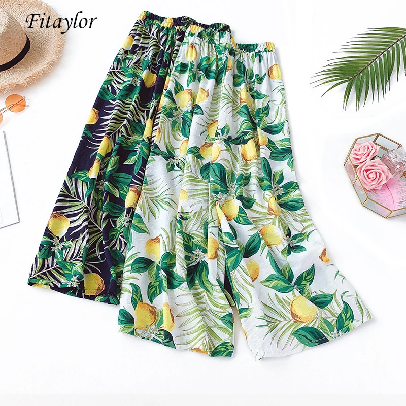 Fitaylor 2019 новые летние женские широкие брюки с цветочным принтом укороченные в