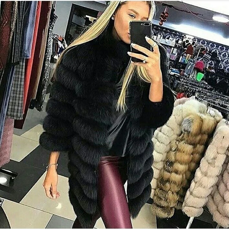 Женская длинная шуба из натурального Лисьего меха Tatyana Furclub зимняя со съемной