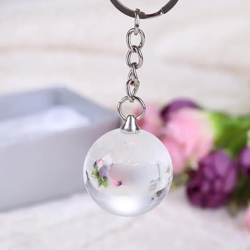 3D Round Globe Artificial Crystal Keychain Glass Ball Engraving