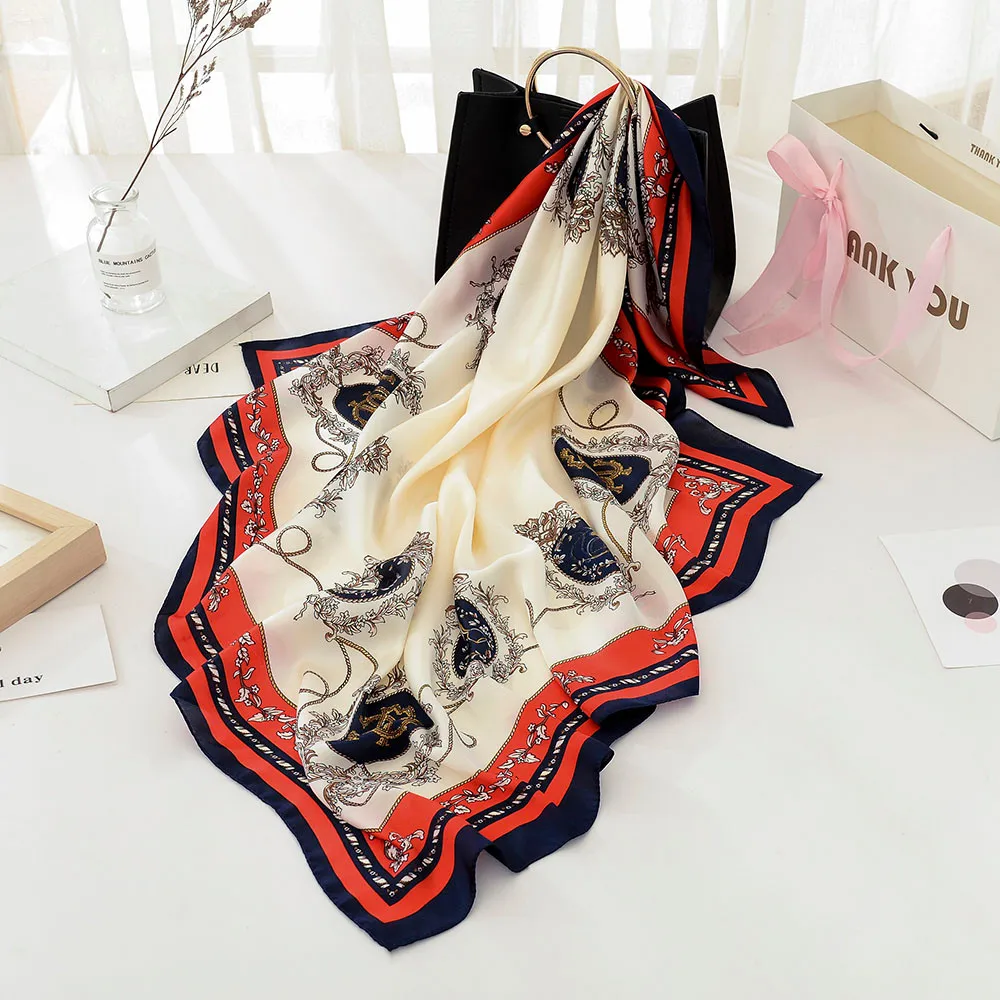

Fashion Women Scarf Luxury Gradient Color Hijab Silky Satin Shawl Scarfs Foulard Square Head Scarves Wraps 2018 NEW 90x90cm