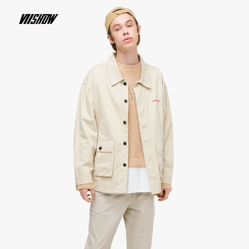 

VIISHOW Streetwear Men Jackets Brand Western Style Printed Khaki Jacket Men Chaqueta Hombre 2019 New Fashion Men Coats JC1168191