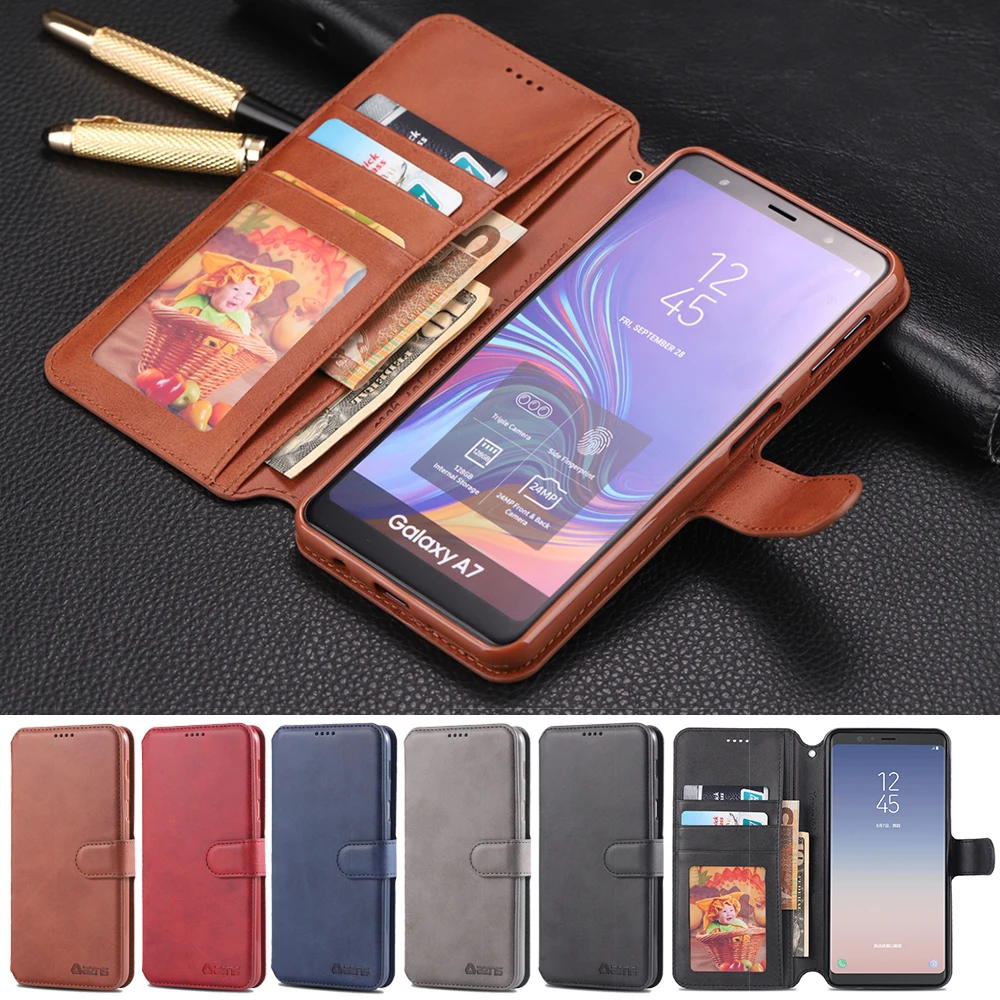 

Leather Case For Samsung Galaxy A7 2018 With Silicone Wallet Cover Luxury Card Holder Flip Case For Samsung A7 2018 Coque Funda