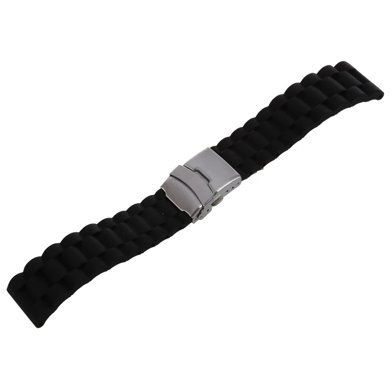 

Black Silicone Watch Strap Waterproof Diving Band with Folding Clasp 24 mm