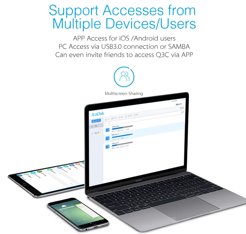 Airdisk Q3C мобильный сетевой жесткий диск USB3.0 семейный умный NAS сетевой облачный накопитель 3," удаленно мобильный жесткий диск коробка(не HDD