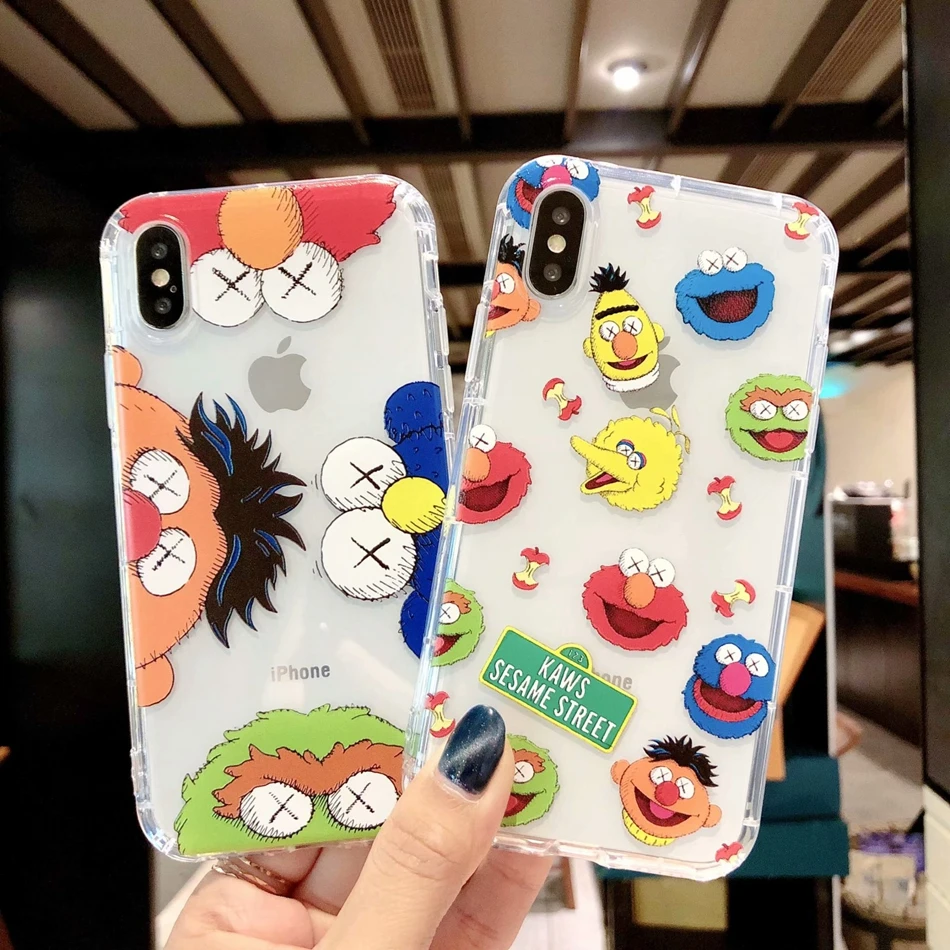 

Fashion Cartoon Sesame street Kaws Transparent Air Cushion Soft TPU Phone Cases for iPhone X/XR/XS Max 7 8 6S 6 Plus Shell Capa