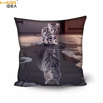 

HUGSIDEA Cute 3D Cat Reflection Tiger Print Cushion Covers for Lving Room Sofa Home Decor Square Pillowcase 45*45 Pillow Cover