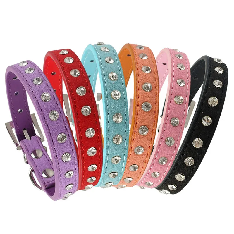 Блестящий ошейник Стразы для собак кошек щенков замшевый маленький ожерелье с
