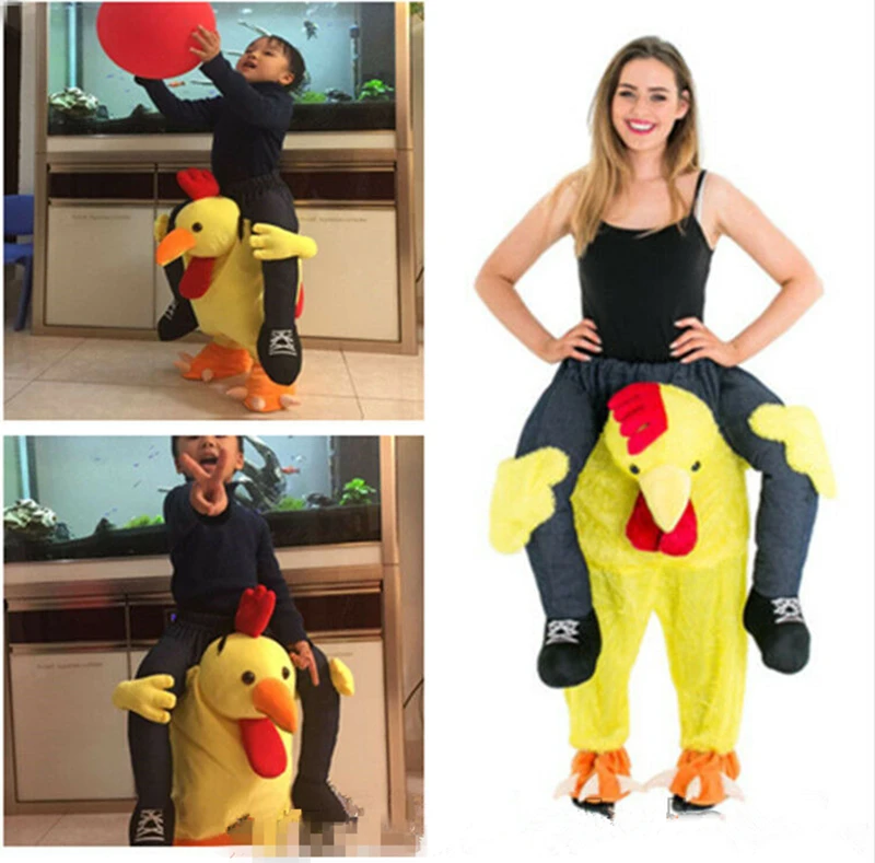 

2019 Halloween Carry Chicken Cock Mascot Costume Piggy Back Me Cosplay Party Game Dress Kids Adults Birthday Fancy Dress Outfits