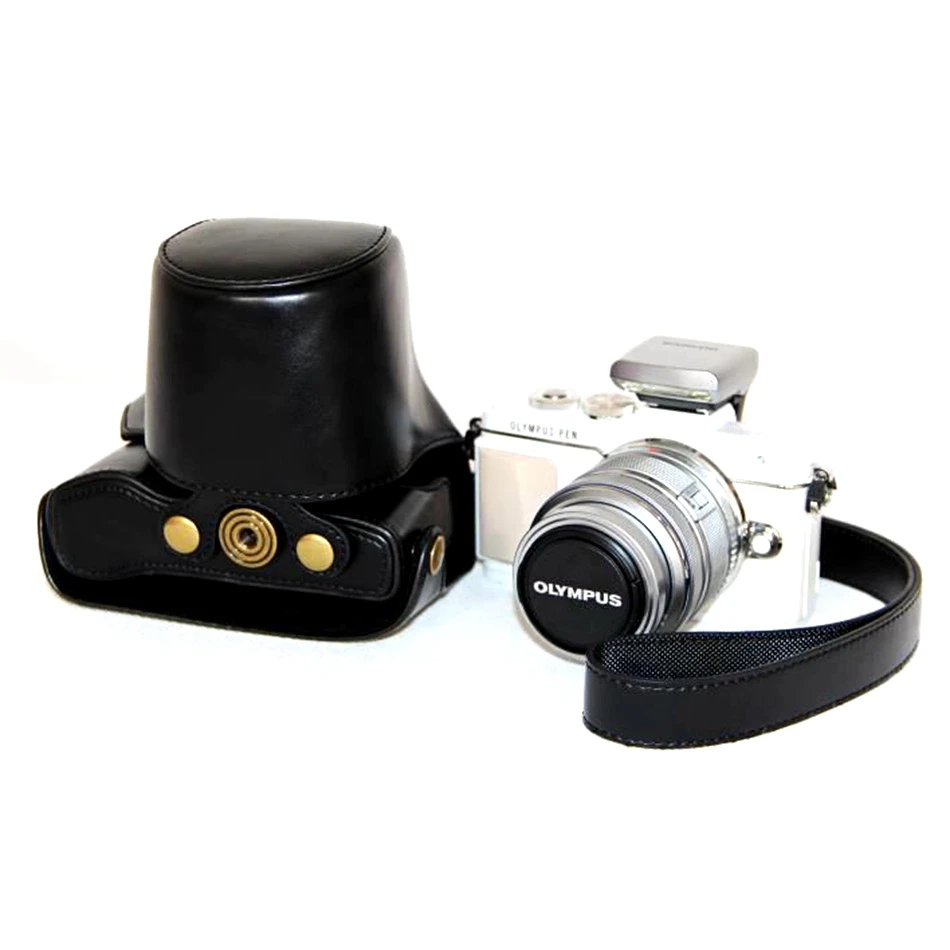 PU leather Camera Bag Case Cover Pouch for OLYMPUS Pen E-PL7 E-PL8 EPL7 EPL8 with 14-42mm Lens With Strap Protective Case