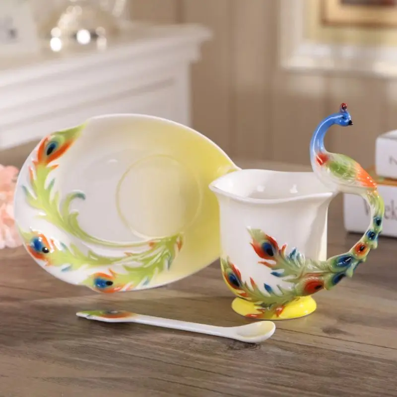 Кружки Peafowl кофейная чашка цветная эмалированная фарфоровая посуда кружка с