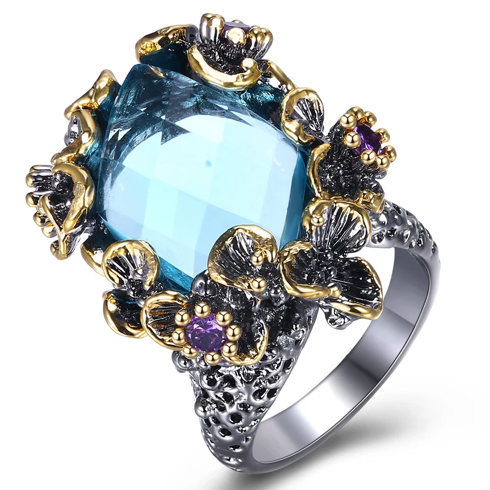 New High Quality Big Blue Stone Ring Lead Free Setting with AAA Cubic Zirconia Fashion rings Free shipping