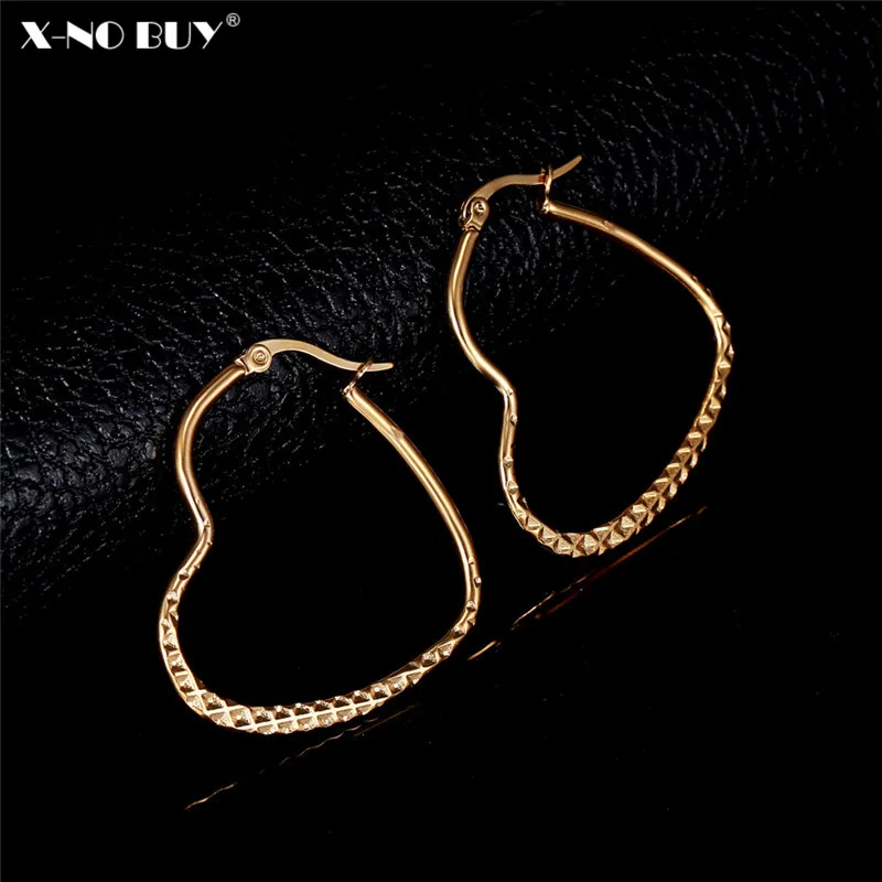 

New Punk Gold Silver Color Titanium Stainless Steel Heart Shaped Hoop Earrings For Women Geometric Round Hoop Earring Females