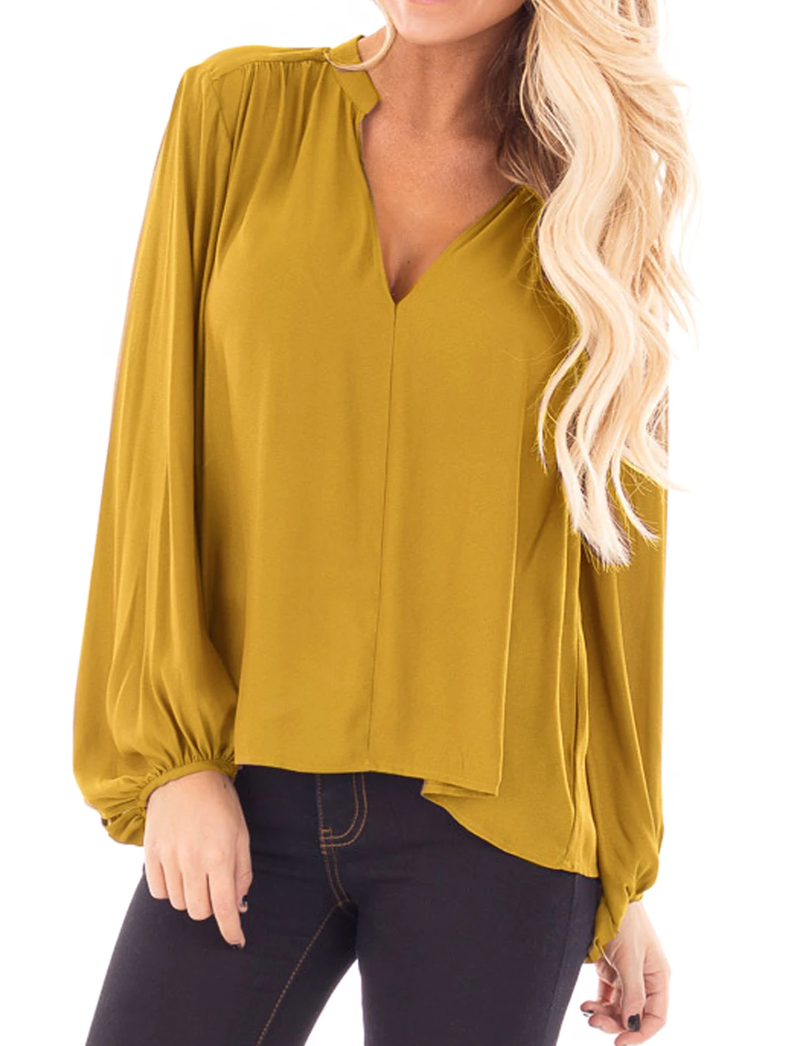 Blooming Jelly Pleated Ruffle Sleeve Loose Casual V Neck Tees Tops