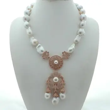 

Charming Micro inlay zircon clasp accessory luxury white baroque freshwater pearl earrings necklace set fashion jewelry