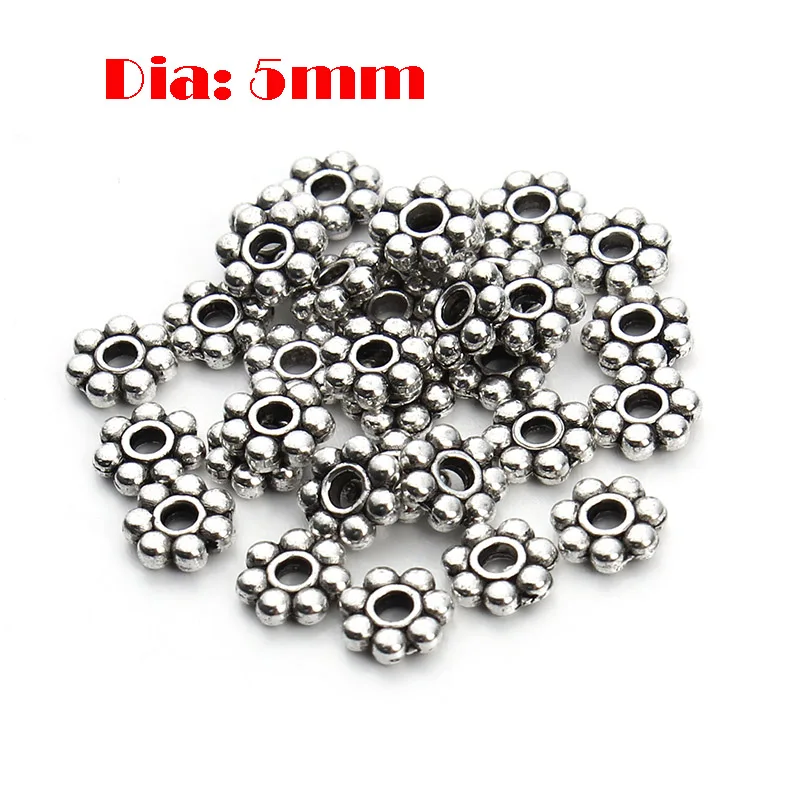 Wholesale 80/170Pcs Tibetan Silver （ Lead-Free ） Round Rose Spacer Beads 5 mm 