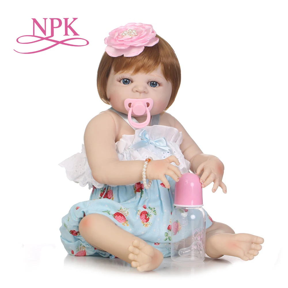 

NPK 57CM Popular Victoria glued wig hair Lifelike Baby girl birthday gift full silicone Bonecas Bebes Reborn dolls