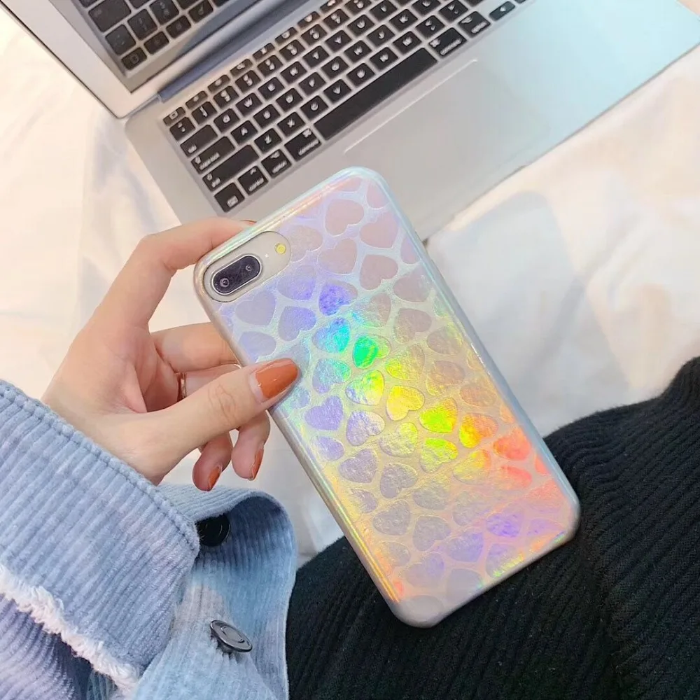 HUANQING Luxury laser love cell phone case For X XR XS Max fashion For iPhone 6 6S 7 7Plus 8 8Plus dream Protective Cover case05