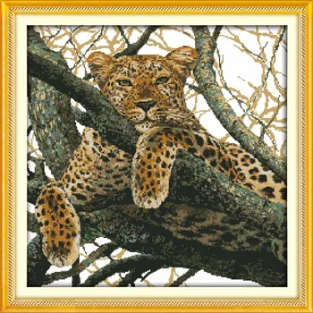 

Cheetah on the Tree Counted Cross-Stitching 11CT Printed 14CT Handmade Cotton Set Animal Cross-stitch Kits Embroidery Needlework