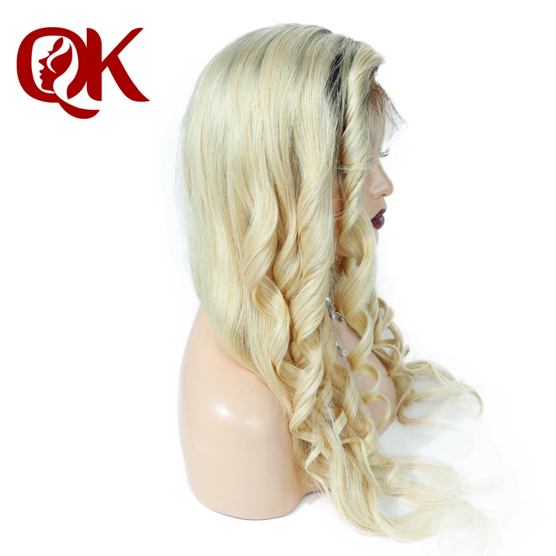 QueenKing волосы человеческие волосы полный парик шнурка 130% плотность T4/613 Омбре блонд волнистые предварительно выщипанные волосы бразильский Remy