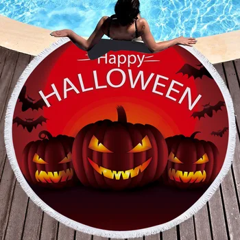 

Blanket Fashion personality Halloween Pumpkin zombies witch horror circular printing beach towel microfiber tassel feel soft