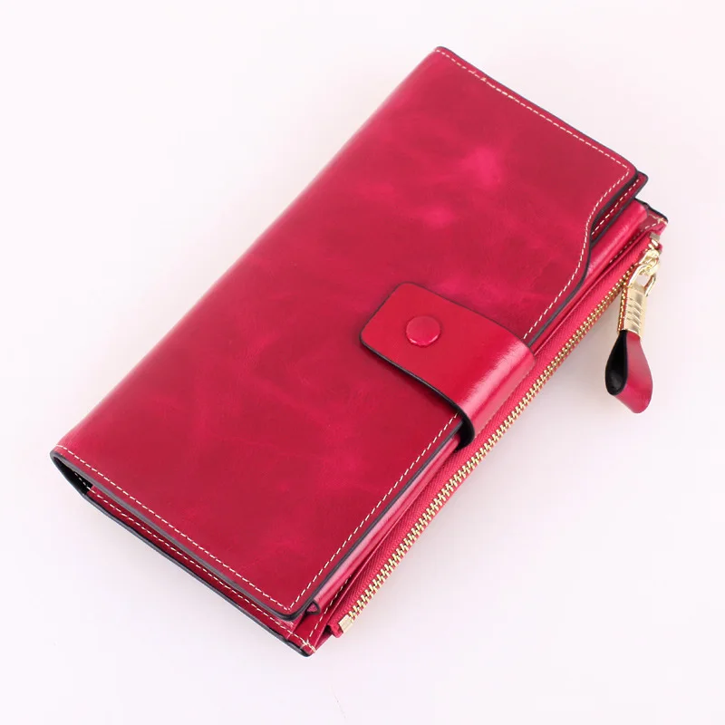 

New famous designer brand genuine leather luxury wallet oil-wax cattle leather big space women wallets with PU coin purse gift