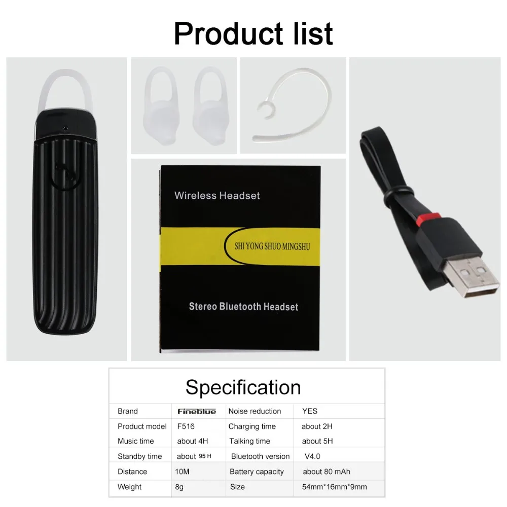 Fineblue F516 мини беспроводные наушники bluetooth бизнес свободные руки с микрофоном