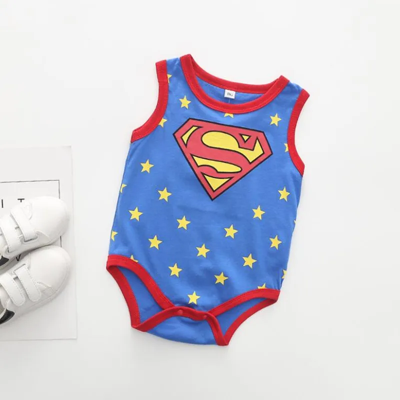 Модная летняя одежда для новорожденных мальчиков и девочек; детские комбинезоны «Человек-паук», «Бэтмен», «Супермен»; хлопковые детские комбинезоны с короткими рукавами; костюм
