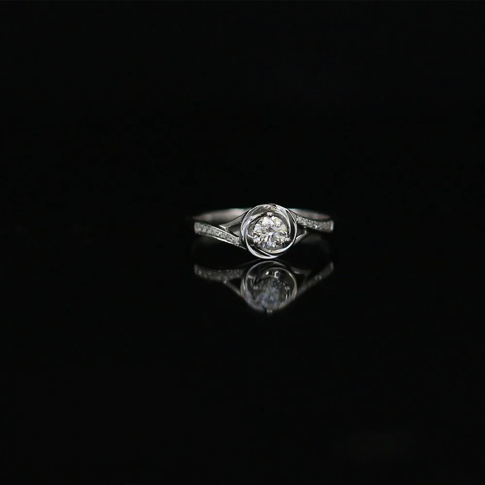 

LASAMERO 0.243 CT FG/SI Round Cut Modern Floral Natural Diamond Ring For Women 18k White Gold Certified Engagement Wedding Ring