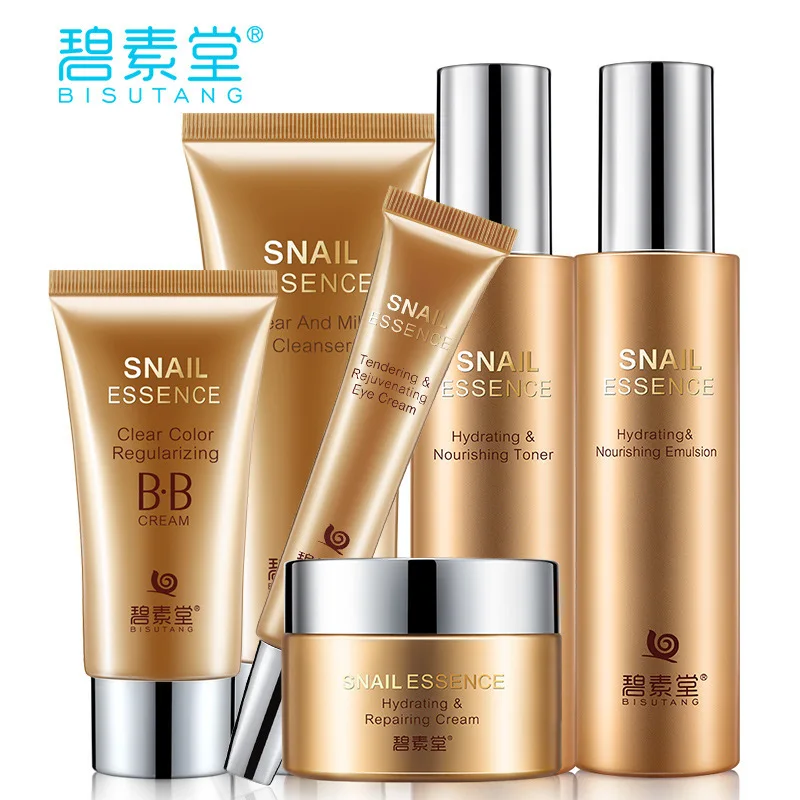 

BISUTANG Snail Moisturizing Set Skin Care Nourishing Anti-aging Anti-wrinkle Cleanser, Toner, Lotion, Eye Cream, Cream, BB Cream