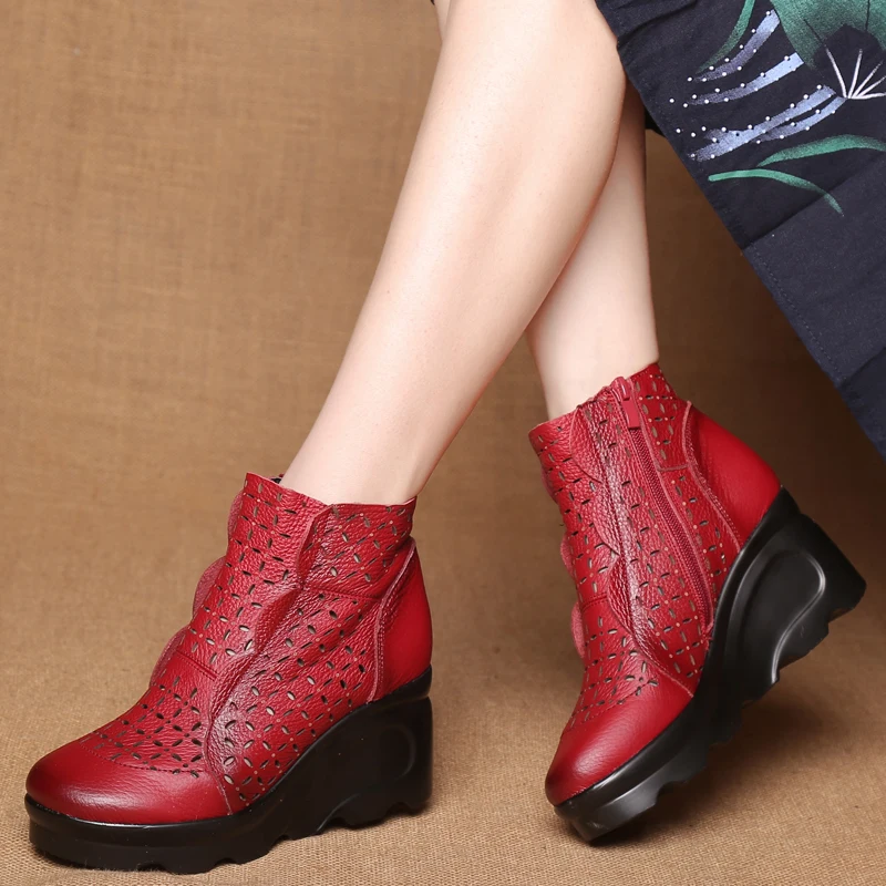 GKTINOO; новые женские летние ботинки; ботильоны из натуральной кожи на танкетке в стиле ретро; женские модельные повседневные туфли; горячая распродажа; женская обувь