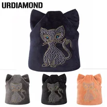 UDIAMOND, зимняя женская шапка, фланелевая, Skullies, шапка с кошачьими ушками, женские вязаные шапки, для женщин, милые, пушистые, шапки