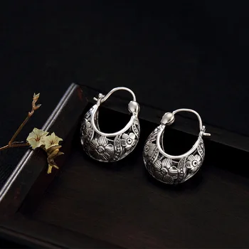 

2018 Top Fashion Earings Fashion Jewelry S925 Sterling Hollowed Plum Blossom Antique Ladies High-end Earrings Jewelry Wholesale