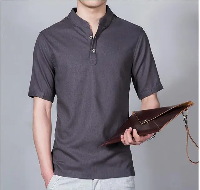 Buy 2017 Summer Men's Pullover Linen Short Sleeves Shirts Breathable Mens