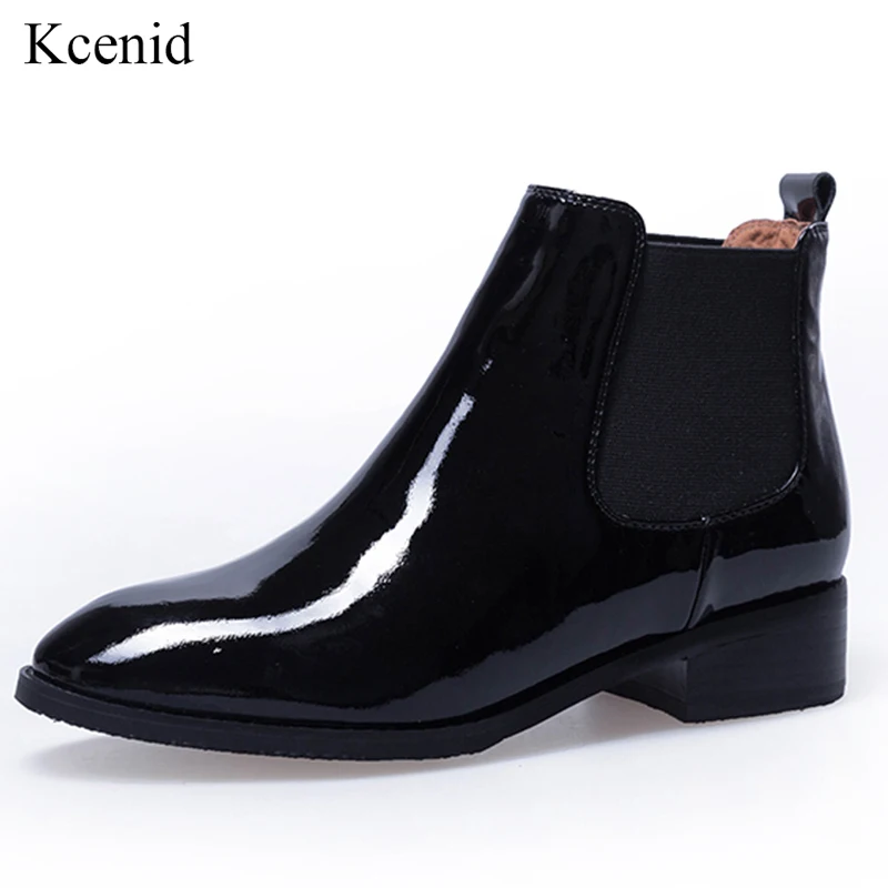 Kcenid/новые модные ботинки из натуральной кожи женские ботинки «Челси» с круглым носком на толстом каблуке женские ботинки с эластичной