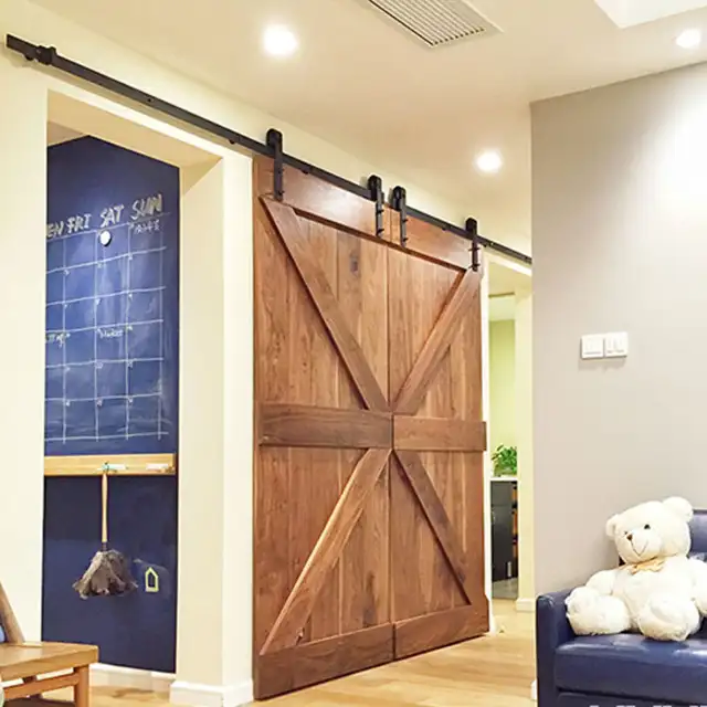 Online Double Panel Antique Style Steel Sliding Barn Door Double Panel Antique Style Steel Sliding Barn Door Closet Hardware Kit Modern Interior