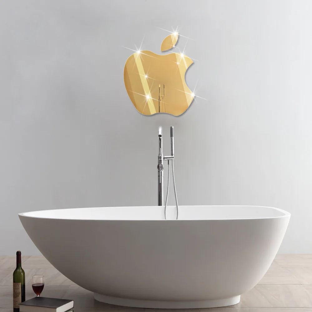 3D Apple Acrylic Mirror Wall Sticker Kitchen living room mirror sticker Washbasin acrylic self-adhesive waterproof mirror