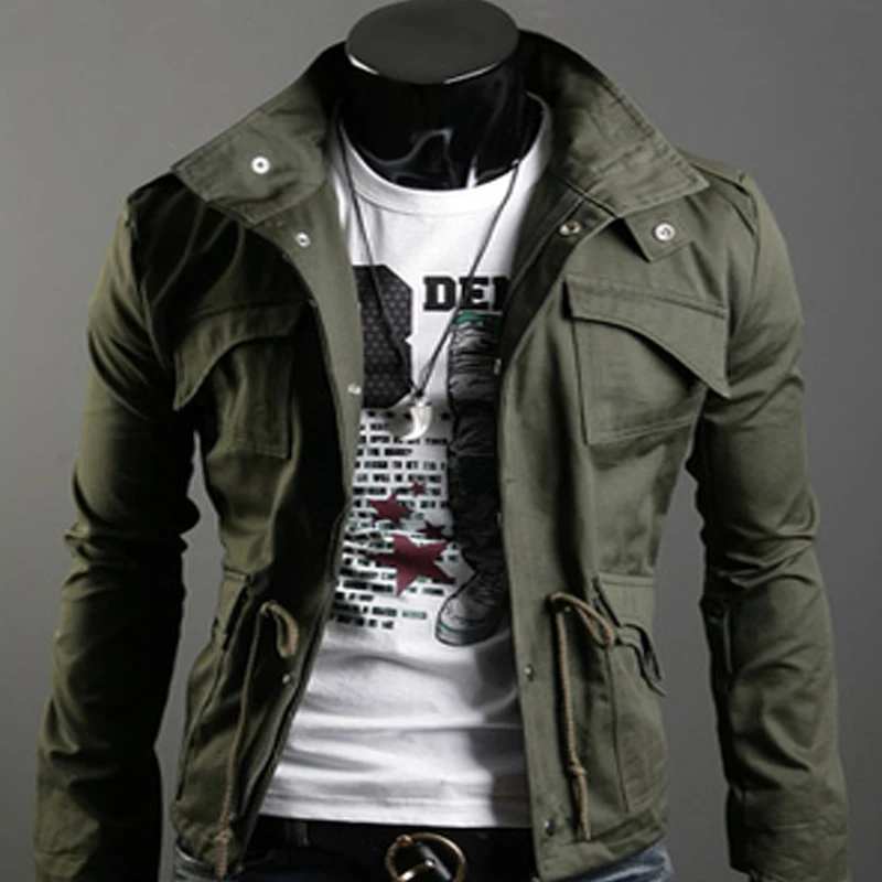 

Korean mens coats and jacket men's slim windbreaker jacket army jacket