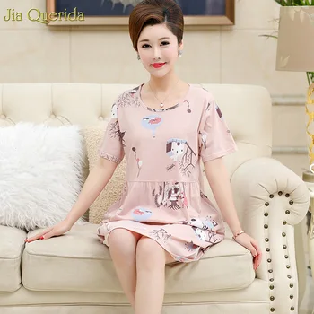 

Sleepwear 3 Plus Large Size Short Sleeve Summer Nightgown 2019 Pink Cartoon Printing Women Night Dressing Gown Womens Nightgown