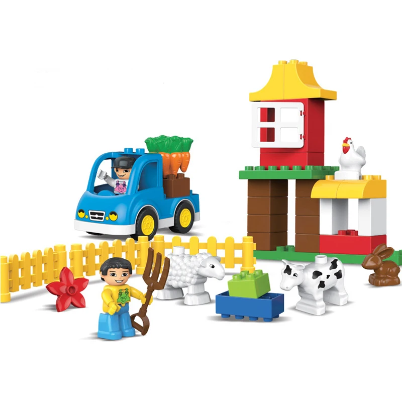 

39pcs Happy Animals Farm Building Blocks Sets Large particles Animal Model Bricks Education Baby Toy Compatible With Lego Duplo