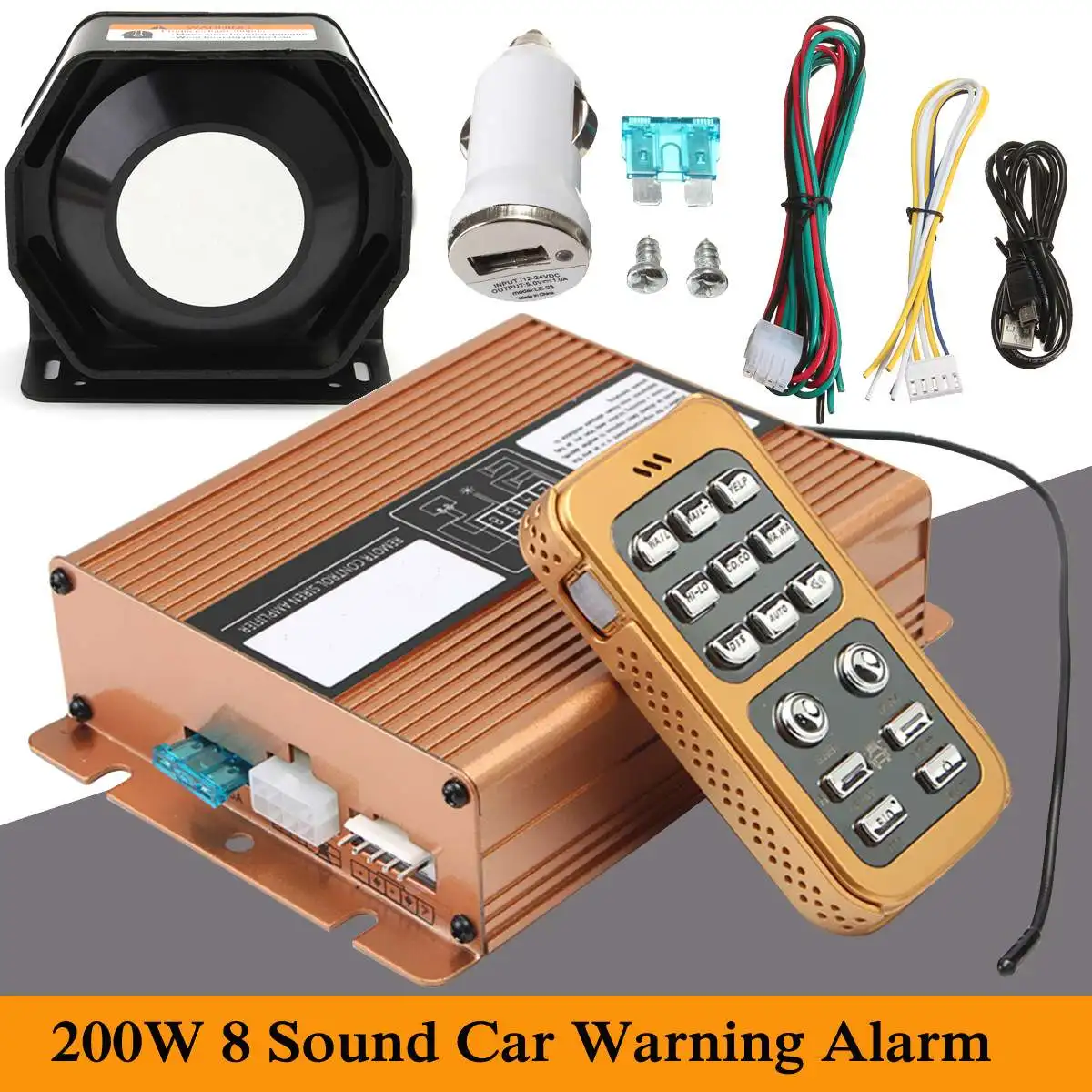 

12V DC 200W 8 Sound Loud Car Warning Alarm P olice S iren Horn Speaker MIC System