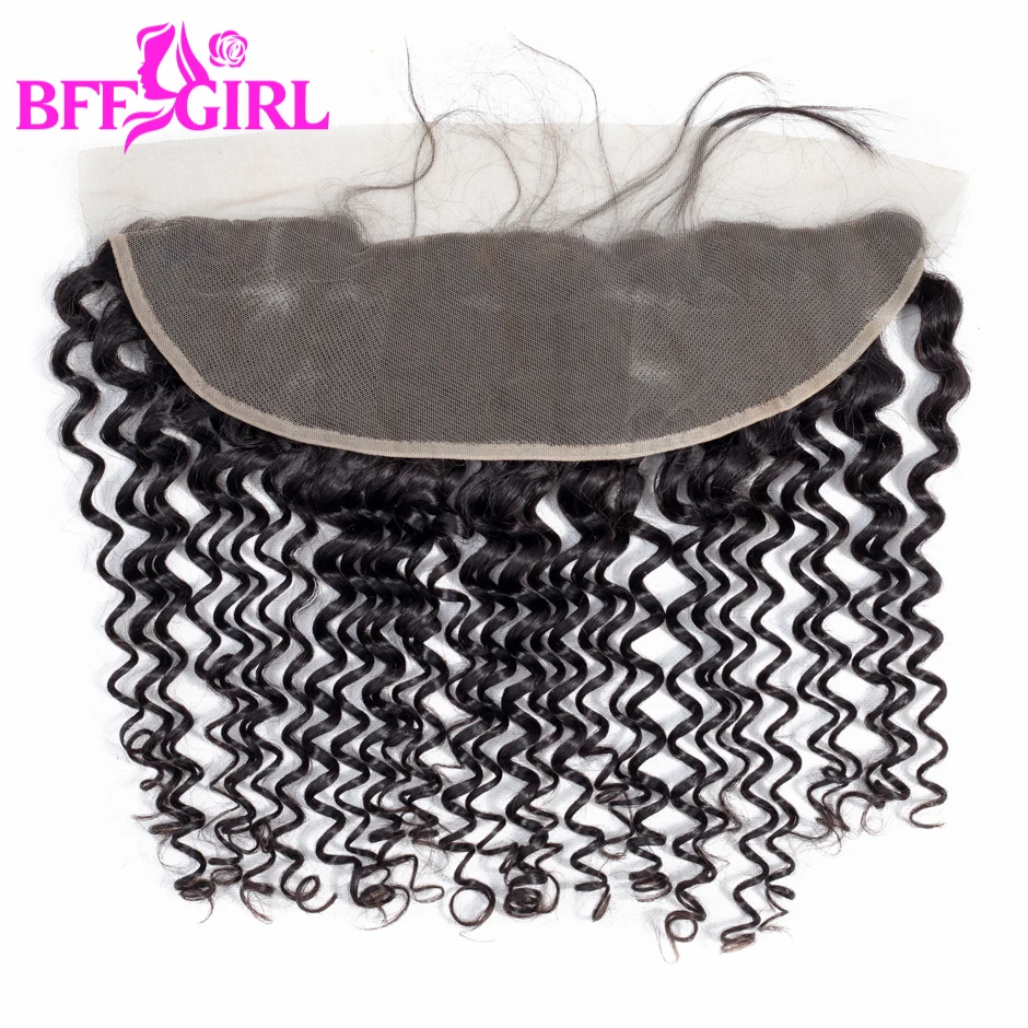 BFF GIRL Deep Wave Frontal 100% Remy Human Hair Frontal Closure Ear to Ear 13*4 Lace Closure With Baby Hair Natural Color Hair