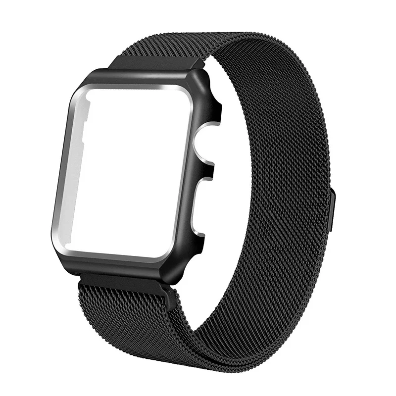 Band and Case For Apple Watch Case 38mm 42mm Milanese Loop Magnetic Mesh Stainless Steel Band Metal Bumper Cover Series 3 2 1