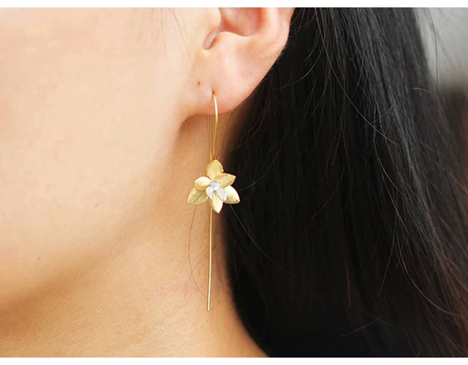 Lotus весело Настоящее стерлингового серебра 925 природных творческий ручной Fine Jewelry Симпатичные цветущих серьги для Для женщин Brincos