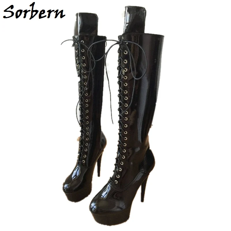 

Sorbern Patent Leather Over-The-Knee Botts 15Cm Spike Heels High Heels Boots Women Shoes Zipper Round Toe China Size Black