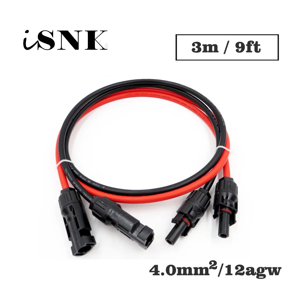 

1pair X 3m 12AWG 4mm2 9FT MC4 Connector Extension Connect branch black parallel Series 3 meter extend cable