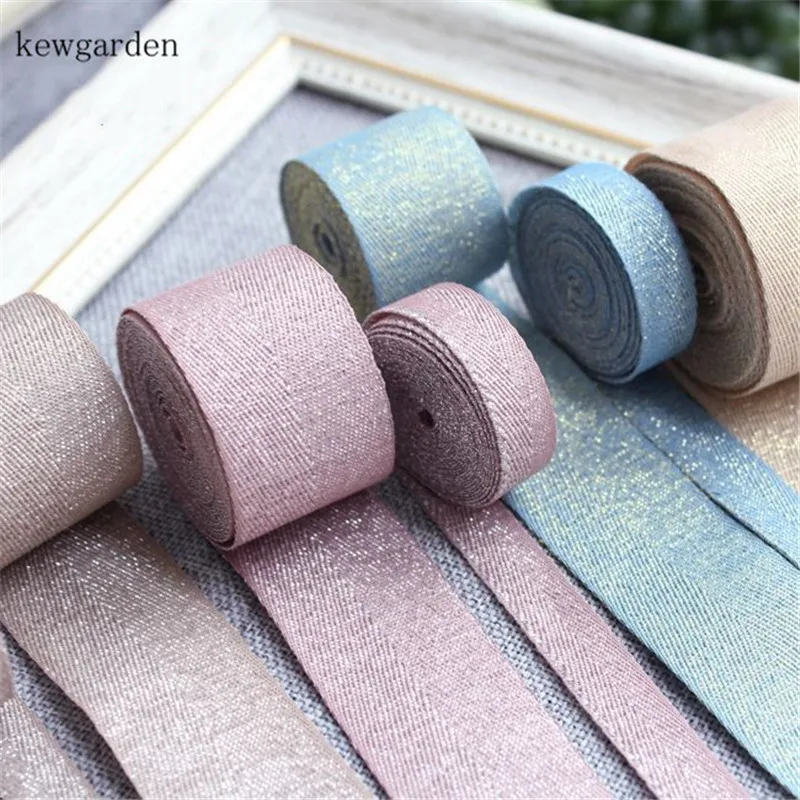 

Kewgarden 25mm 10mm 1" 3/8" Gold Wire Matte texture Satin Ribbons Handmade Tape DIY Bowknot Ribbon Packing Riband 5 Meters
