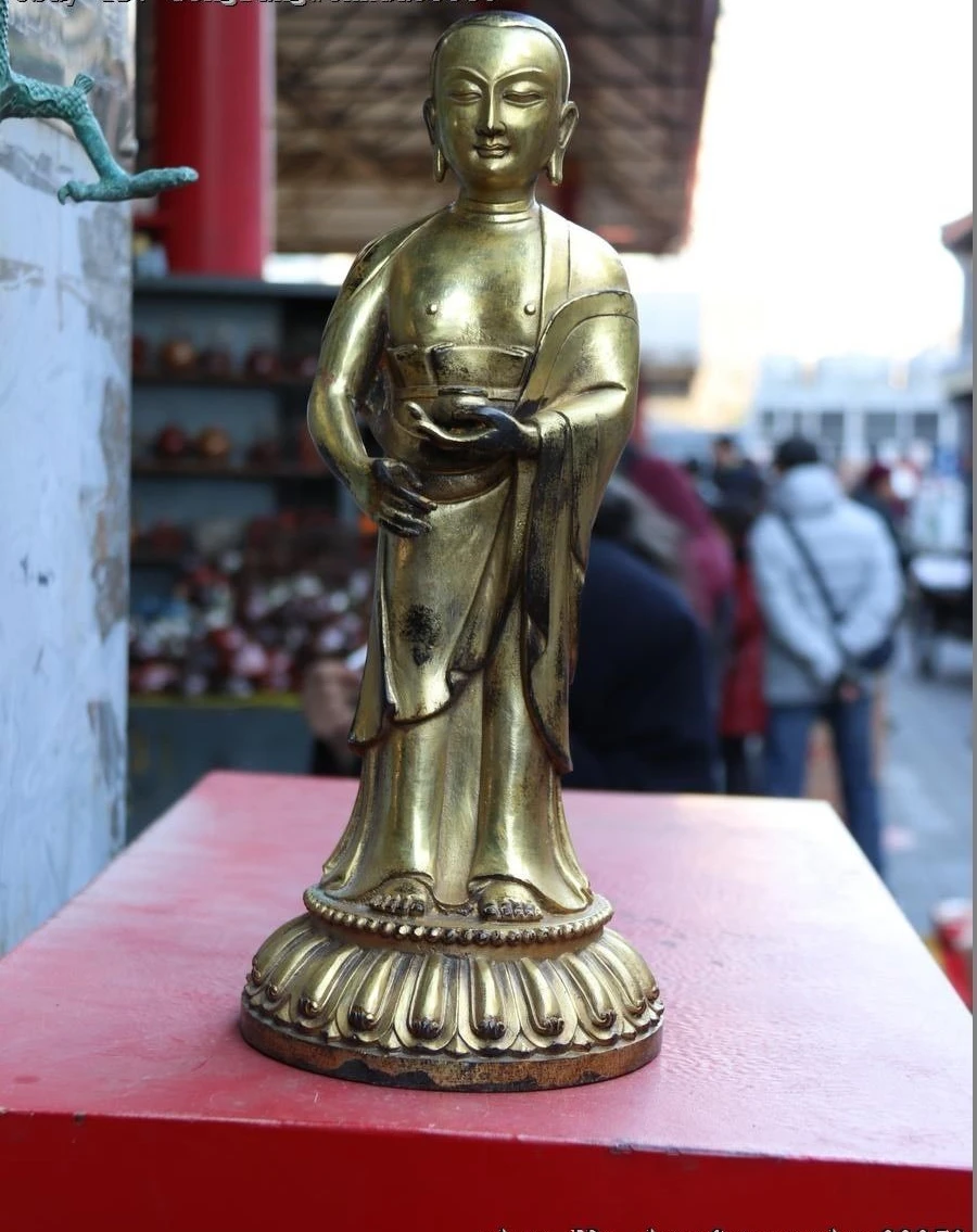 Тибет буддизм Фиолетовый Медный позолоченный мастер Tsongkhapa Je статуя Будды