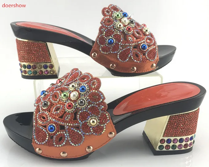 

doershow High Heels African Pumps Shoe Summer High Quality African orange Sandals Heels Pumps African Wedding Women Shoe PMB1-16