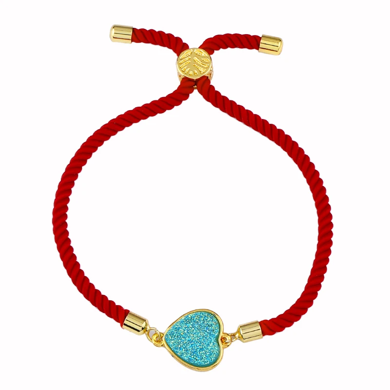 OCESRIO сердце Бохо красная нить браслеты для женщин натуральная Друза цепочка с камнем индейка Этнические браслеты девушки ювелирные изделия brt-b52 - Окраска металла: Red Sky Blue
