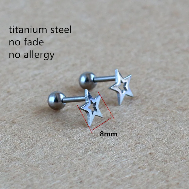

Titanium Screw-back 8mm Star Shape Stud Earrings 316 L Stainless Steel Earring No Fade Allergy Free